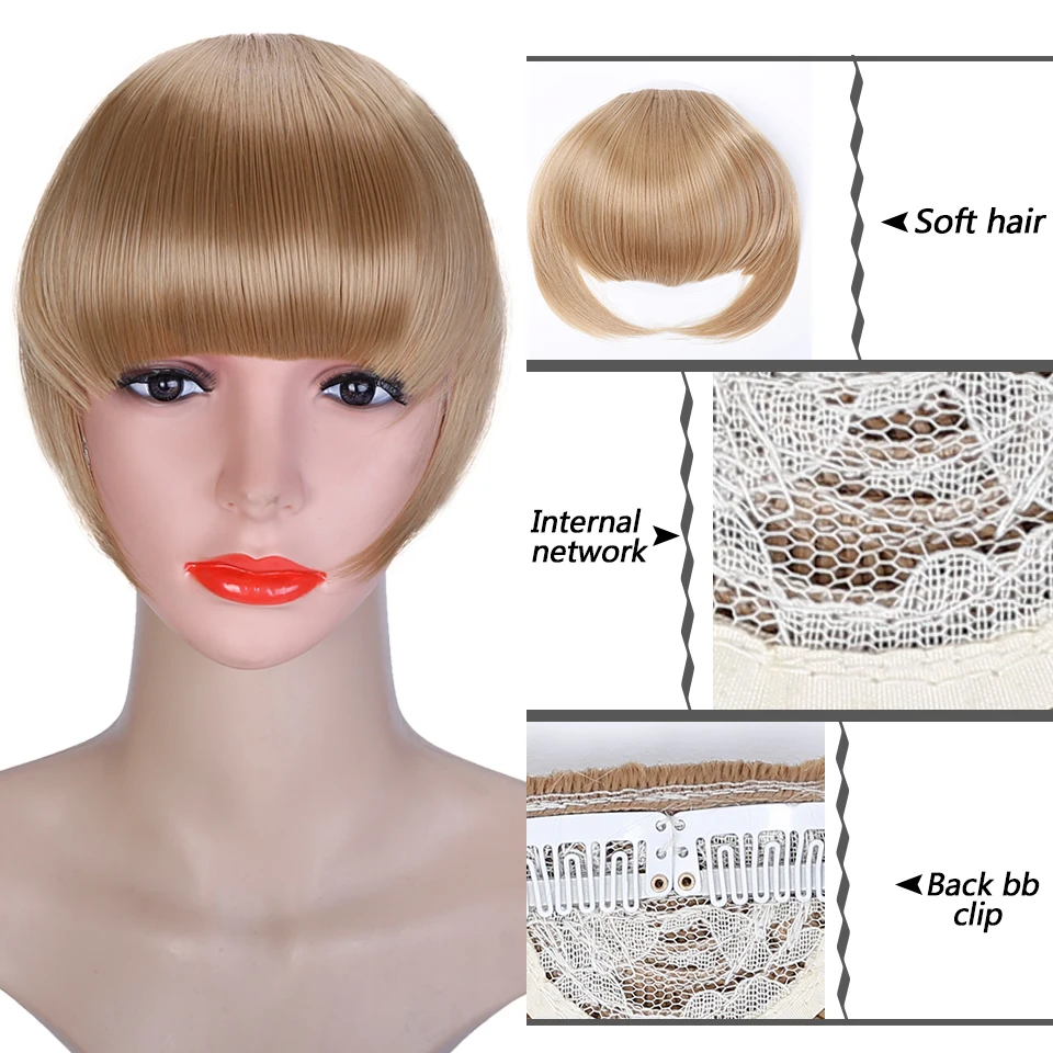 

Women Air Bangs Synthetic Two-color Bangs Fake Fringe Clip In Hair Extensions With High Temperature Synthetic Fiber Blonde