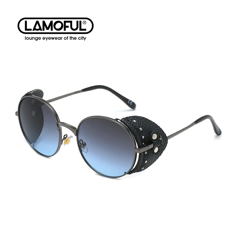 

LAMOFUL Brand Street Retro Personality Big Face Fashion Sunglasses 2021 Slim Sunglasses Women Calf Leather Glasses 50348