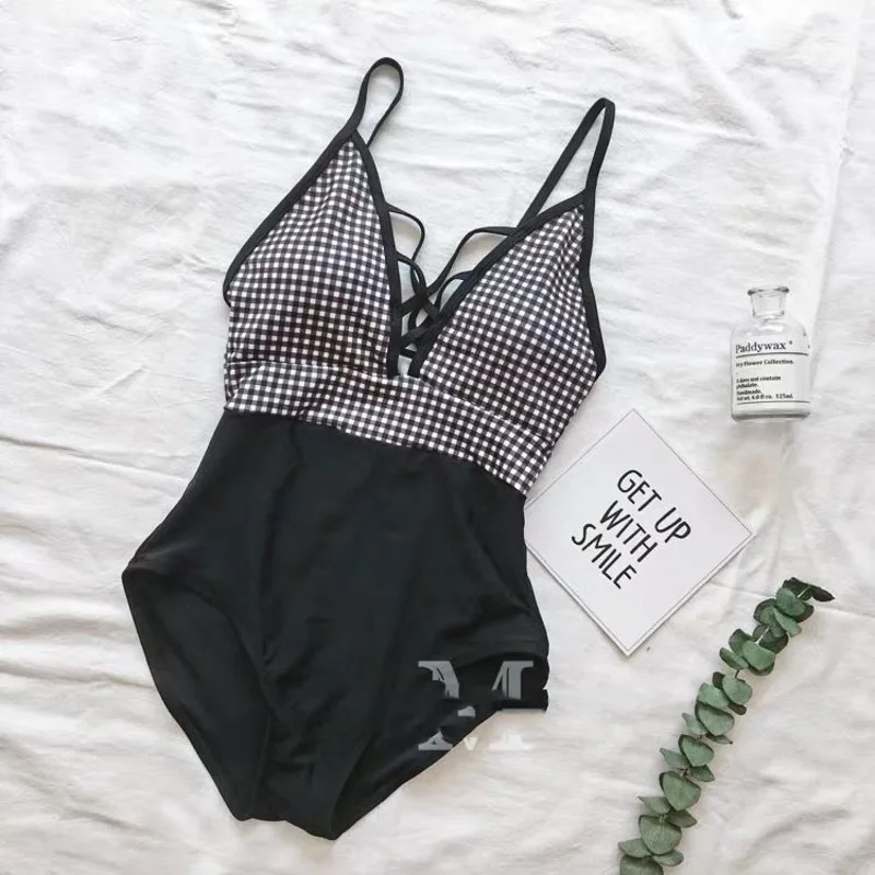 

Swimsuit Female Sexy Cover Belly Show Thin Korean Conservative Student High Waist Bikini Ins Lattice Bandage Mayo Women Swimwear