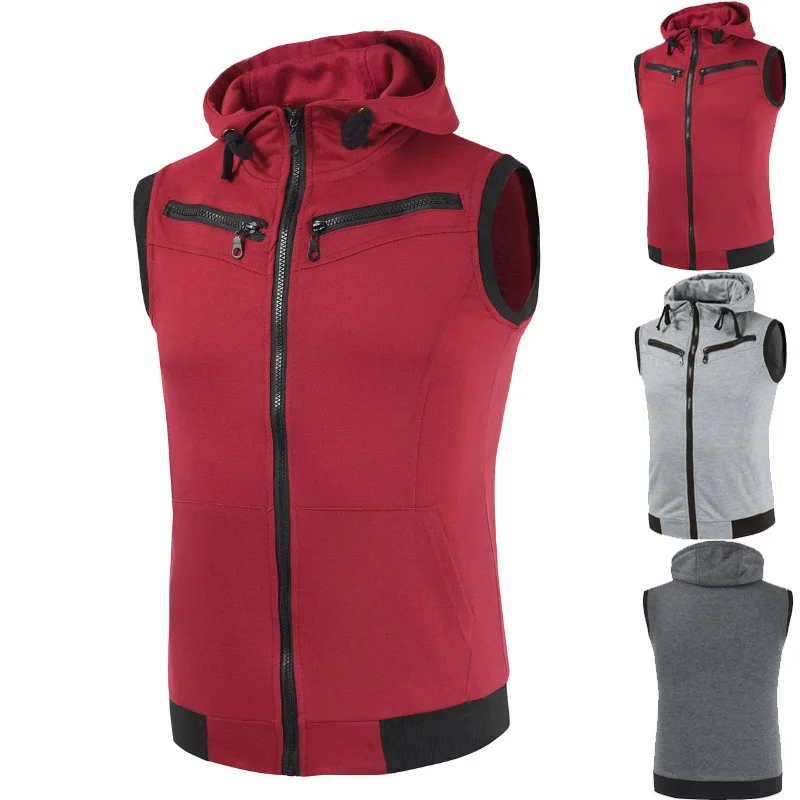 Жилет мужской однотонный без рукавов брендовая кофта с капюшоном кардиган на