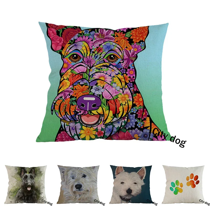

Scottish Terrier Dog painting Photographs Sofa Pillow Cover Modern Art Watercolor Linen animal Cushion Cover Pillowcase