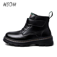 nsoh winter kids leisure sports martin boots leather waterproof non slip outdoor childrens sneakers black snow activity boots