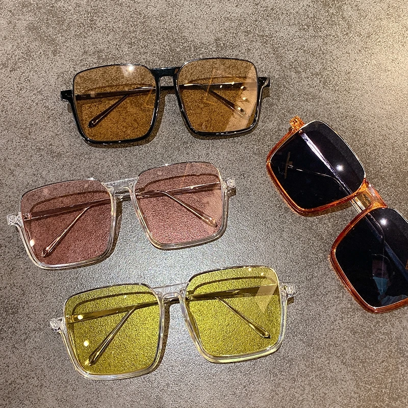 

Korean-style Vintage Ins Large Frame Slim Look SUN Glasses Cool Half Square round Tawny UV Sunglasses