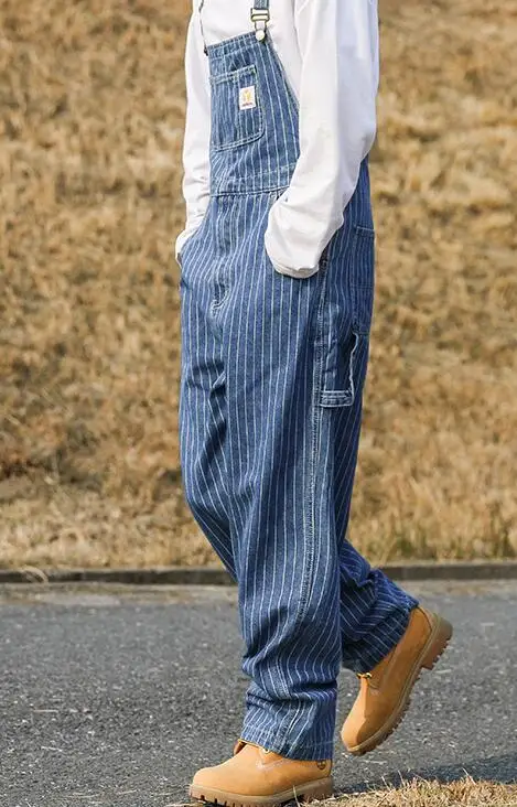 Jeans Overalls Mens Streetwear Denim Rompers Pocket Work Jeans Man Denim Cotton Studio Overalls