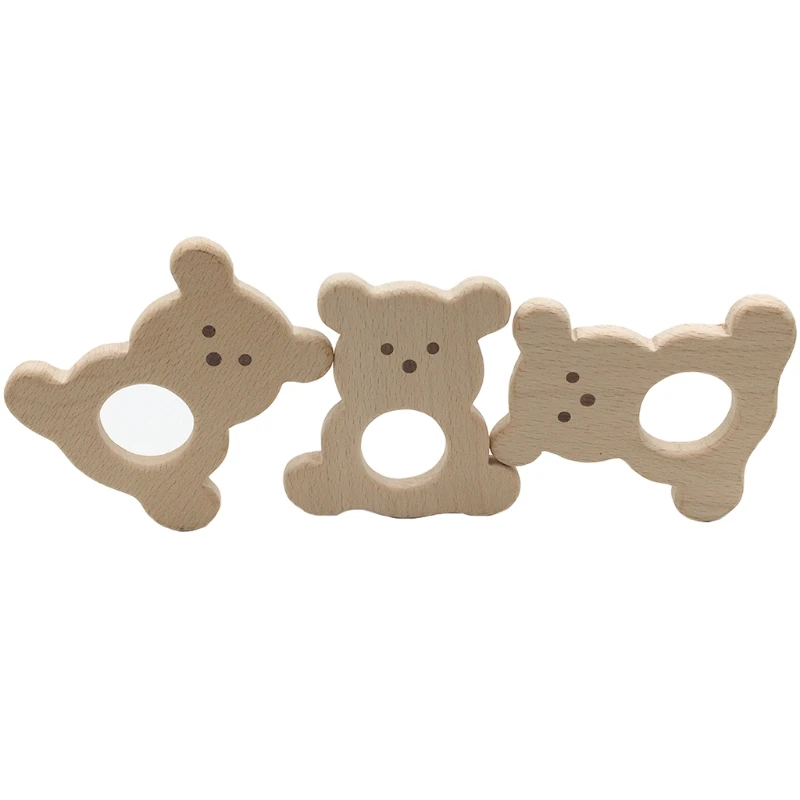 Handmade Baby Teethers Mom Feeding Natural Beech Wooden Teether Baby Chew Toy 24BE