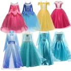 Платье принцессы для девочек, детский голубой нарядный костюм, детская одежда на Хэллоуин, день рождения, карнавал вечерние, длинное платье, одежда для маленьких девочек