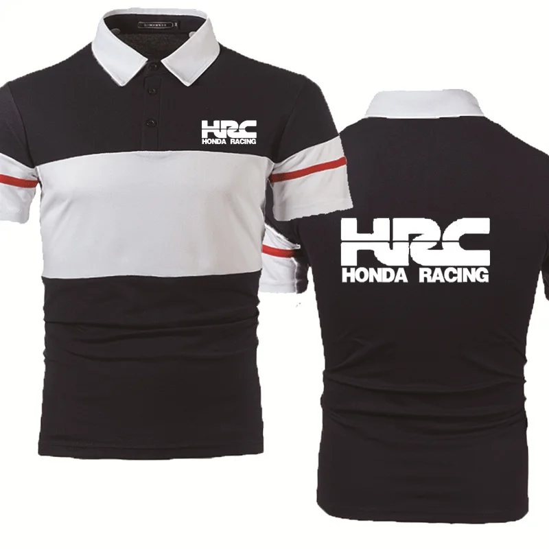 

Casual Trend Summer Men's POLO shirt HRC Race Motorcycle Round Neck Splicing Cotton Men's Short Sleeve