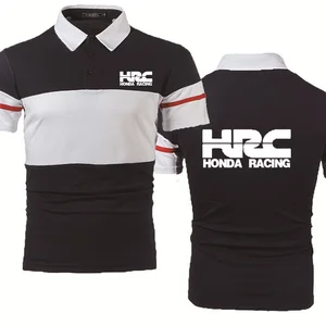 Casual Trend Summer Men's POLO shirt HRC Race Motorcycle Round Neck Splicing Cotton Men's Short Sleeve