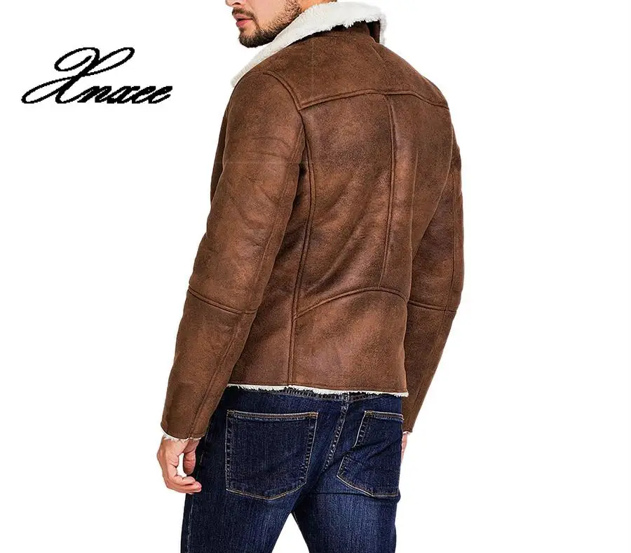 Мужская зимняя куртка из искусственной кожи коричневая замшевая с воротником