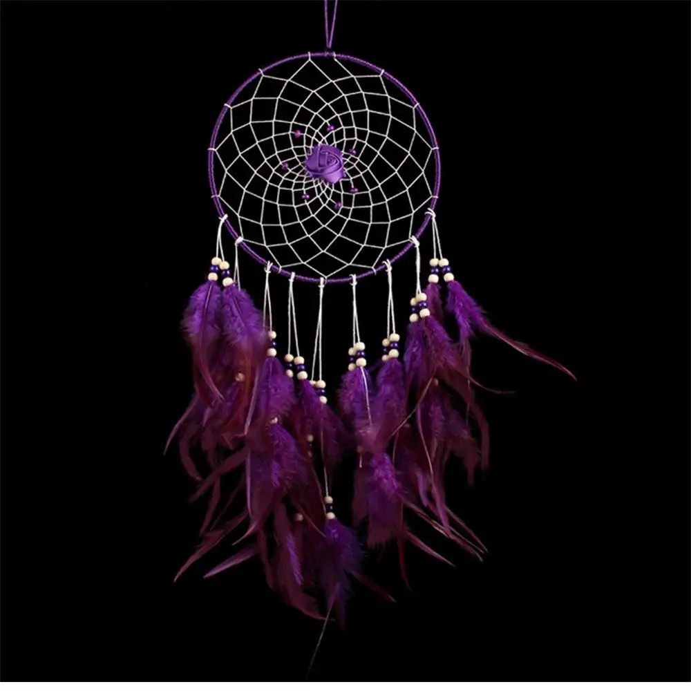 

Purple Dreamcatcher Wind Chimes Indian Style Flower Feather Pendant Dream Gift Catcher Kids Room Decoration