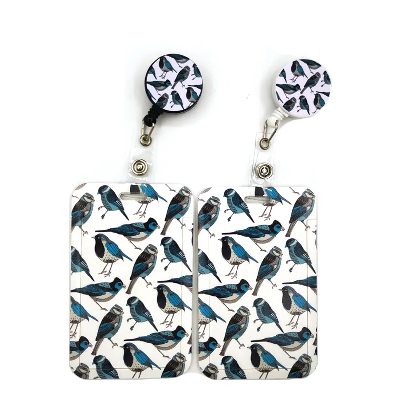 

Blue Birds Cute Card Cover Clip Lanyards Retractable Student Nurse Badge Reel Clip Cartoon ID Card Badge Holder accessories