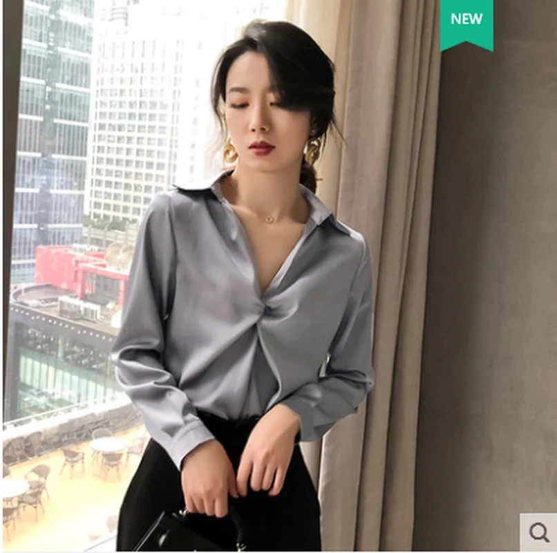 Рубашка женская с V образным вырезом винтажная блузка в Корейском стиле весна 2021