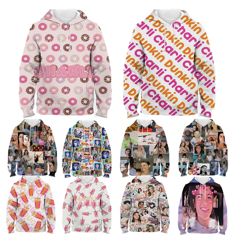 

Long Sleeve Charli Damelio 3D Teenage Boys Girls Sweatshirts Boys Spring Autumn Outerwear Kids Hooded Hoodies Pullover Clothes