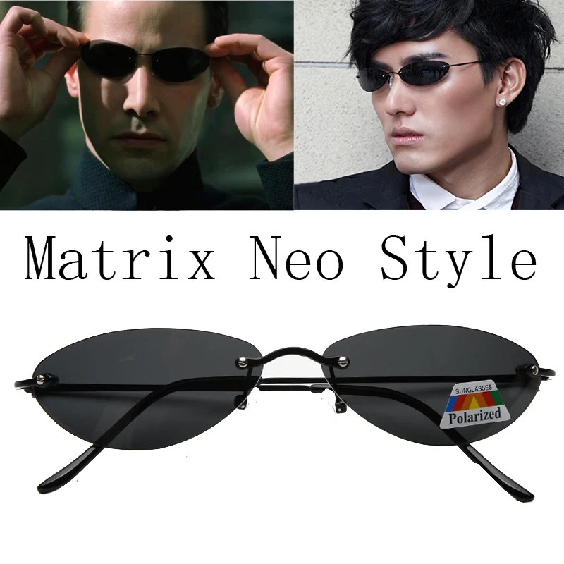 

2021 Classic Cool The Matrix Neo Style Polarized Rivets Sunglasses Men Slim Rimless Brand Design Sun Glasses Oculos De Sol