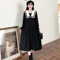 m 4xl plus size preppy style ankle length harajuku sailor collar dress korea school mori girl women fresh pleated black vestidos