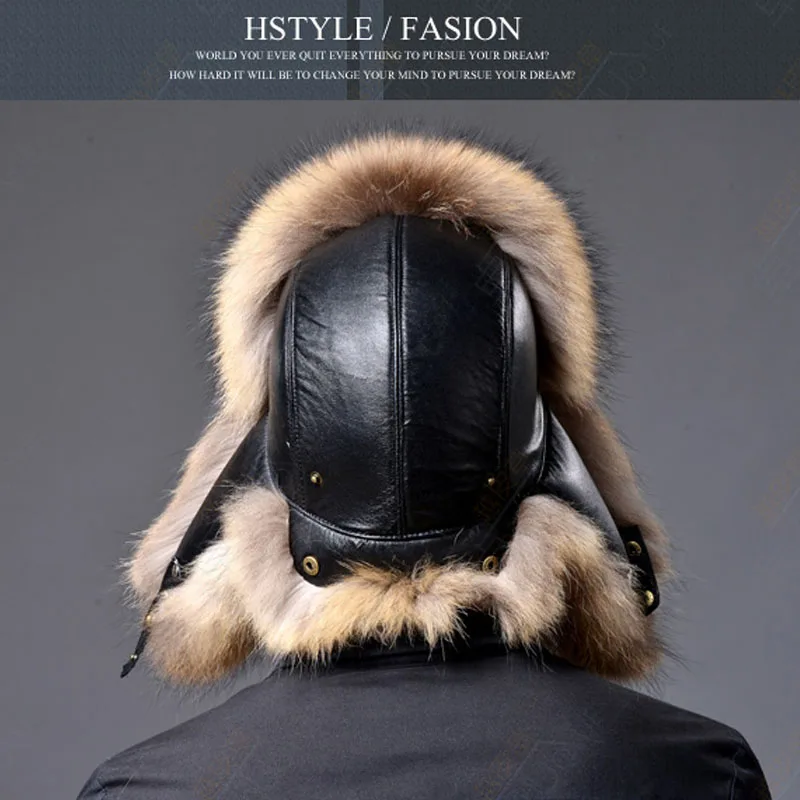 Русские мужские шапки бомберы из овечьей кожи искусственный Лисий мех енота