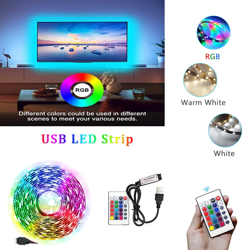 

Светодиодная ленсветильник USB 2835 SMD гибкая светодиодная лампа лента RGB DC5V 1 м 2 м 3 м 4 м 5 м ТВ Настольный экран подсветильник ка диодсветильник