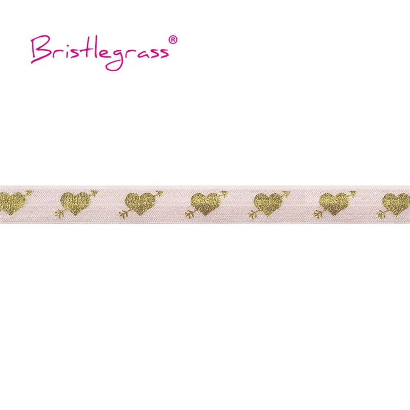 BRISTLEGRASS Wholesale 50 Yard 5/8&quot 15mm Cupid's Arrow Love Heart Foil Print Fold Over Elastic FOE Spandex Band Dress DIY Sewing | Дом и