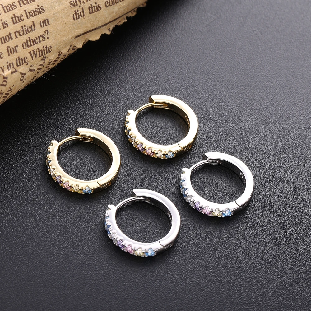 

Slovecabin Real 100% 925 Sterling Silver Pave Rainbow Huggies Hoop Earrings For Women Piercing Women Fine Jewelry Making Gift