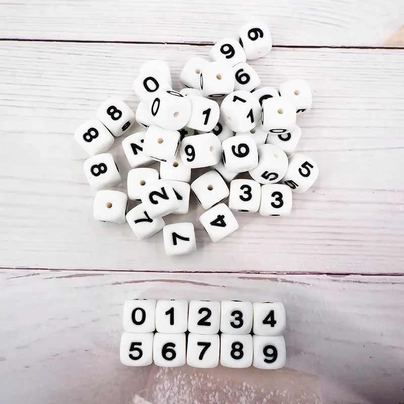 Chenkai-Cuentas de n&uacute;meros de silicona de 50 piezas, cuentas sueltas sin BPA para morder, joyer&iacute;a para morder con coraz&oacute;n de beb&eacute;, mordedor, collar, cuentas de juguete-3