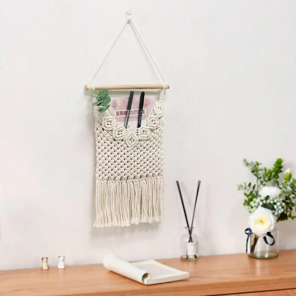 

Hand-Woven Net Bag Hanging Magazine Storage Organizer Home Decor Woven Net Bag Bohemian Decor Wall Decoration