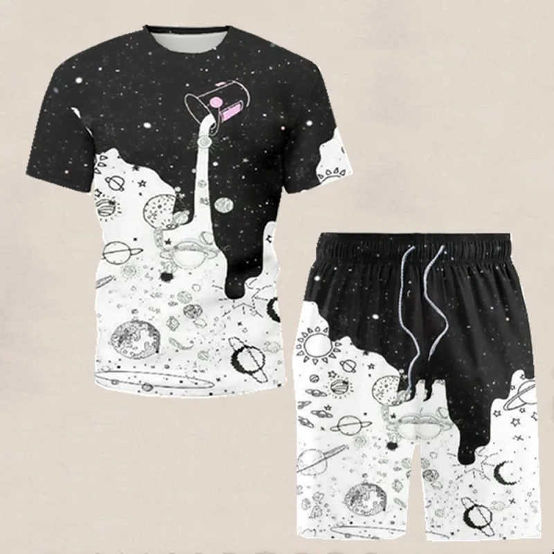 

2021Summer Milk Cup Starry Sky Scenery Comfort Fabric Men Sets The New T-Shirt and Shorts 2-Piece Pack Male Short Sleeve Sets