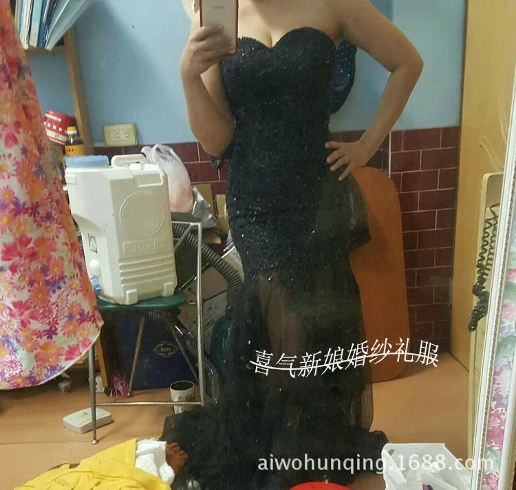 Женское шифоновое вечернее платье-русалка Элегантное Черное длинное платье с