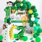 Фольгированный воздушный шар с цифрами животных 0-9, для вечеринки в стиле сафари джунглей, зеленый шар, украшение для первого дня рождения, детская От 1 до 3 лет, воздушный шар на день рождения