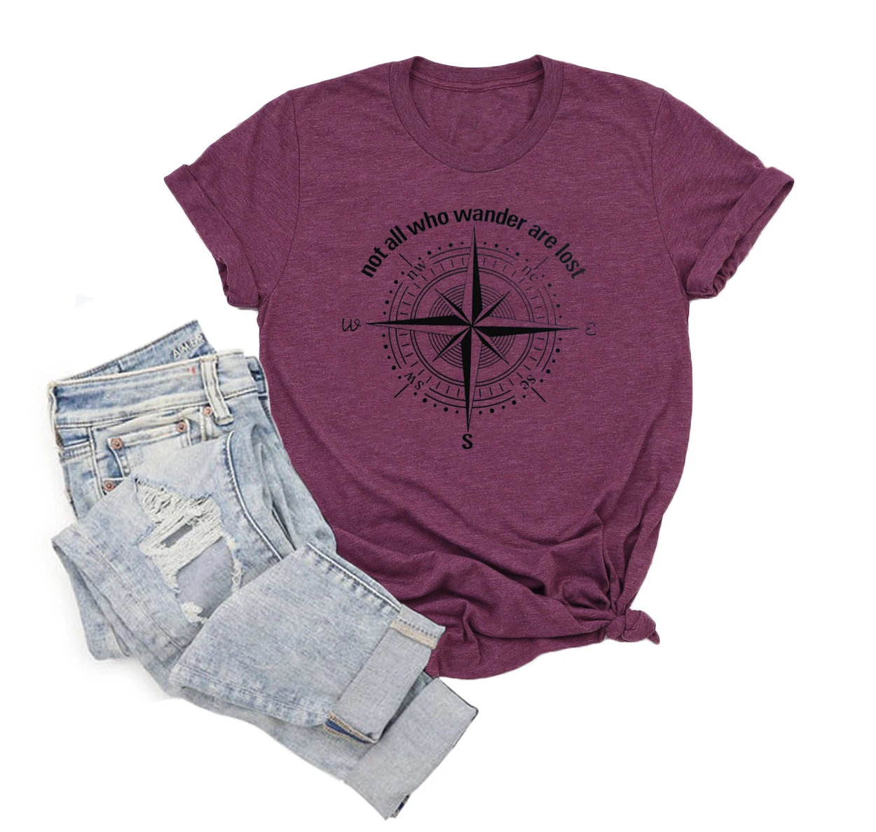 

Womens Not All Who Wander are Lost Travel T Shirt Funny Letters Compass Graphic Athletic Tees