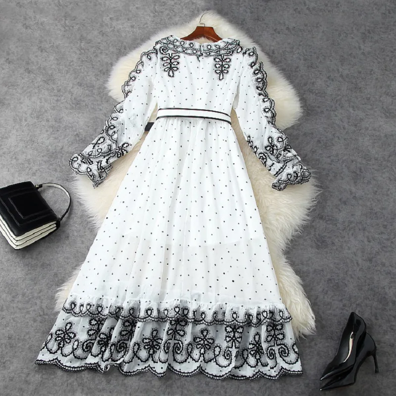

2021 new spring Gauze embroidered flowers girl dress princess Casual Lace Women Long sleeve on vacation cocktail party dresses