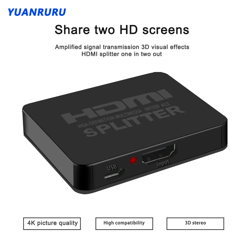 

1x2 HDMI сплиттер для зачистки 3D сплиттер усилитель сигнала мощности 4 k 60 Гц 1 в 2 выход для двух мониторов HDMI разветвитель для HDTV PS3