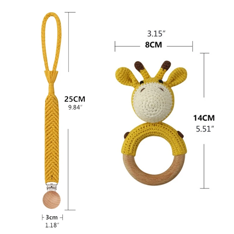 

1 Set Baby Crochet Rattle Pacifier Clip Chain Dummy Holder Crochet Wooden Teething Ring Soother Infants Chewing Molar Toys