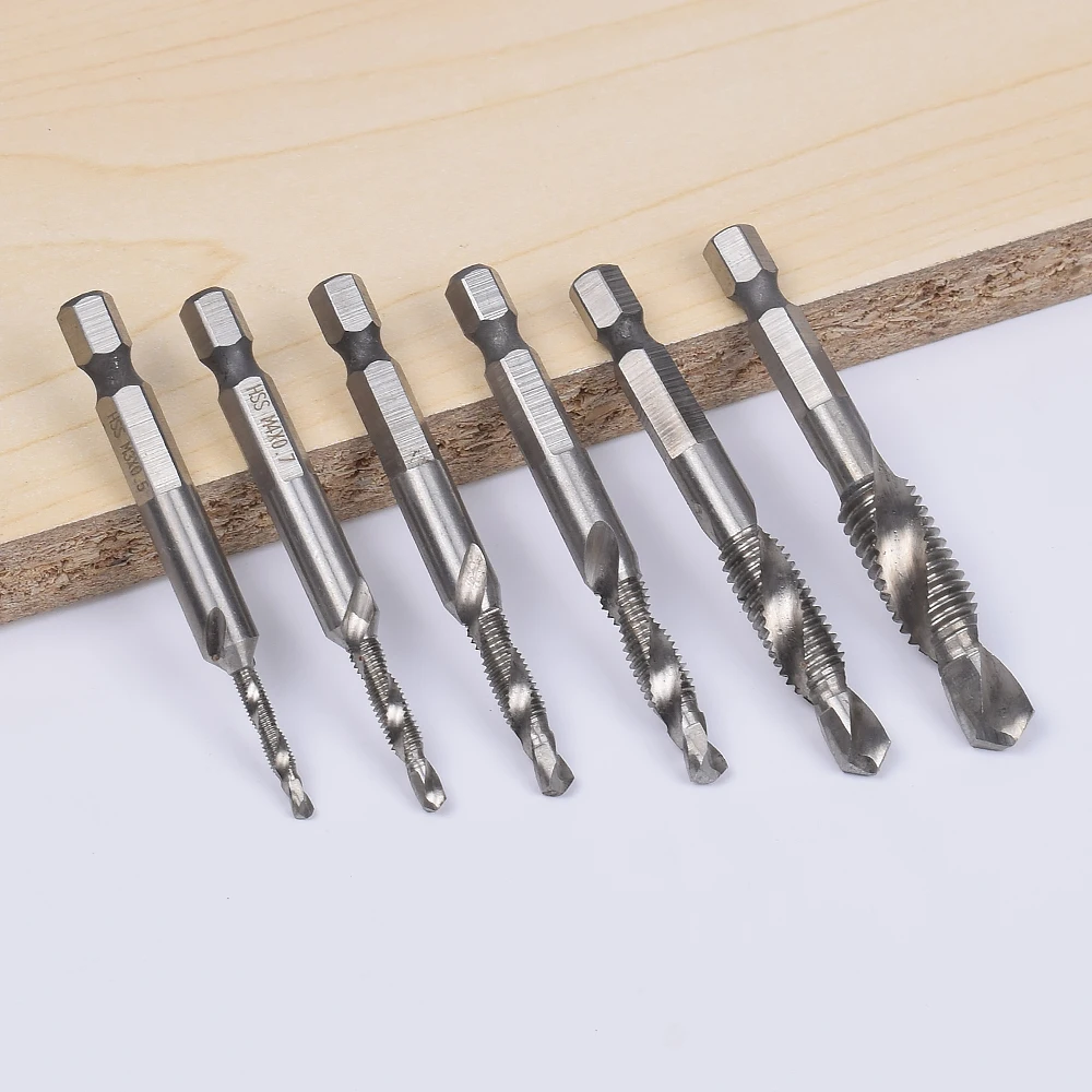 Toolour 6 шт./компл. 1/4 ''hex HSS высокая Скорость Сталь нить спираль винтовой M3 M4 M5 M6 M8 M10 метрики композитный коснитесь Сверло по дереву водопроводной воды
