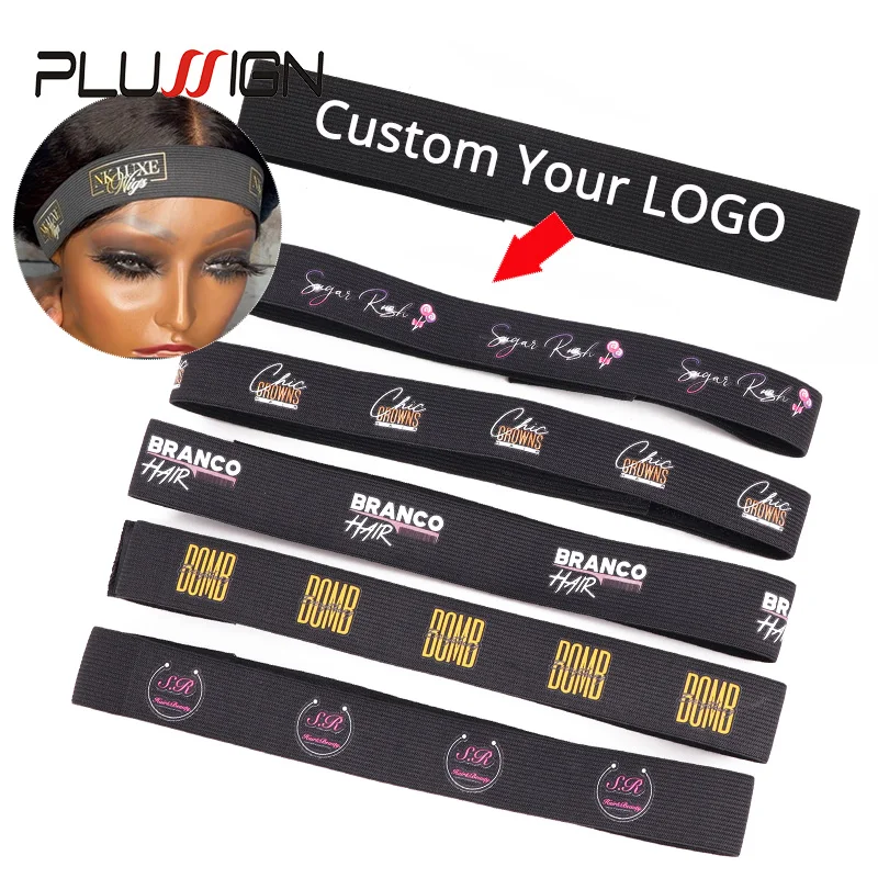 100Pcs/Lot Customized Logo Adjustable Elastic Band For Edges Wig Headband Edge Hair Band With Adjustable Magic Sticke58Cm Length