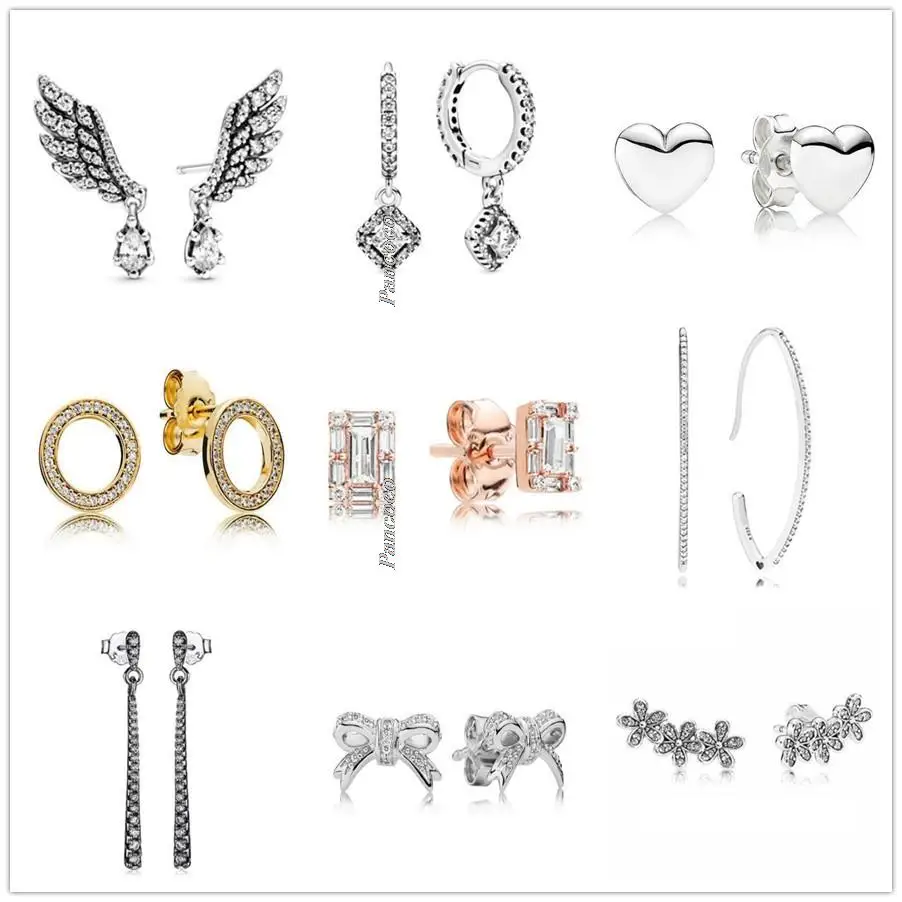 

Authentic 925 Sterling Silver Oval Sparkle Hoop Earrings With Crystal Stud Earrings For Women Wedding Gift Fashion Jewelry