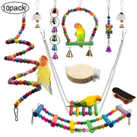10pcs lot parrot bird toy sets hanging wooden bridge colorful bell toys cage accessories chew pet products training supplies