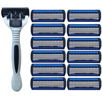 12pcs razor blades men shaving razor for men face hair removal sharp 6 layer shaver blade tool white razor holder