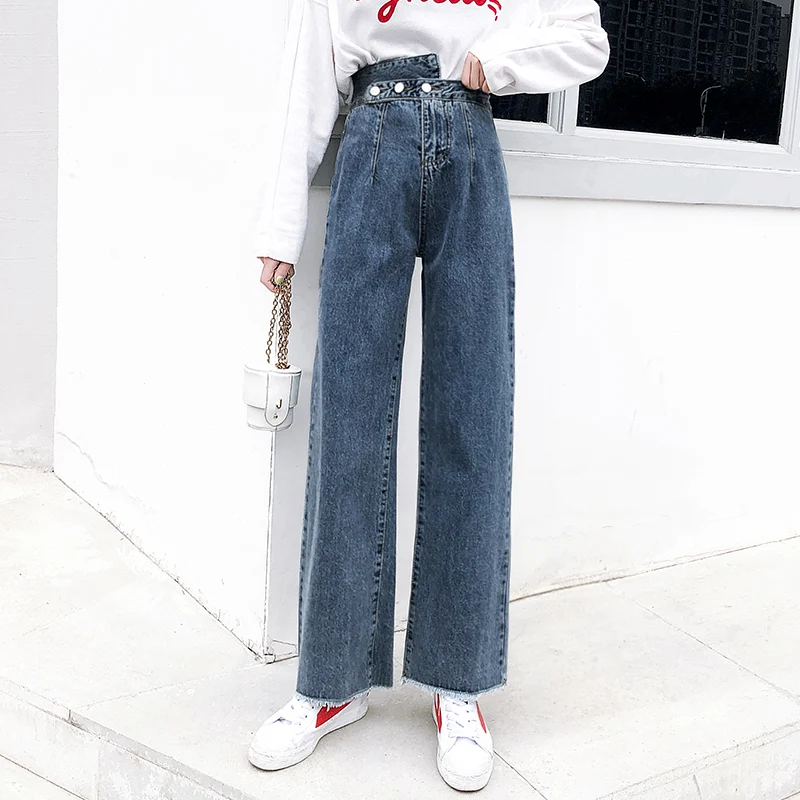 Женские джинсы с широкими штанинами прямые свободные эластичные тонкие большого