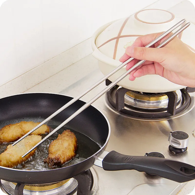 1 Pair 36CM Stainless Steel Metal Long Chopsticks Kitchen Cooking Tools Deep-fried Noodles Chinese Chopsticks
