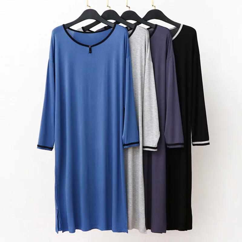 Женская свободная Ночная сорочка из модала и хлопка с длинным рукавом