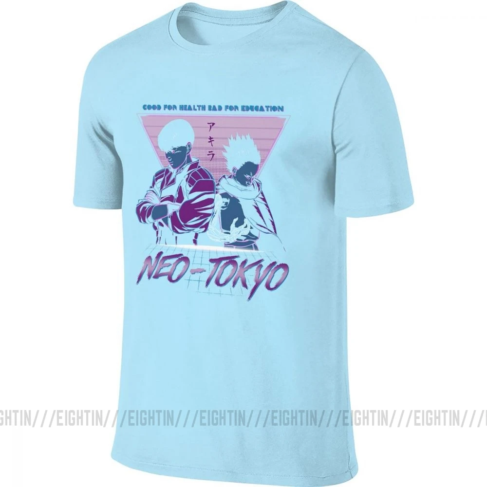 Мужская куртка Akira, футболки, манга, Kaneda, Vaporwave, спереди, сзади, две стороны, хлопок, повседневная, короткий рукав, футболка, Новое поступление, футболка - Цвет: Небесно-голубой