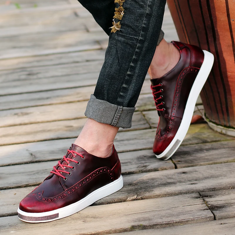 

Casual Leather Men Shoes Design Increased Within 6 cm Lace Up Comfortable Dress Shoes Male Formal Soft Footwear Flat Man