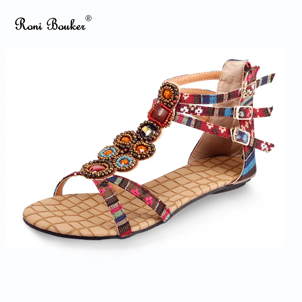 Сандалии Roni Bouker женские с пряжкой пляжная обувь на плоской подошве со стразами