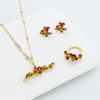 jaeeyin 2021 new arrive trendy chinese style hand made cute brown enamel squirrel branch light purple bead necklace metal chain