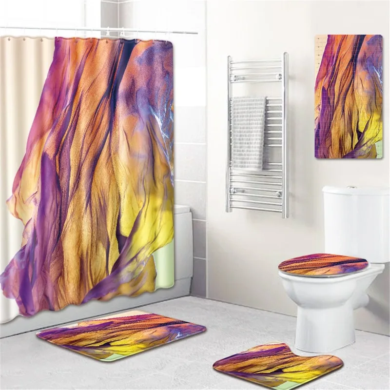 

Colorful Bath Mat Bathroom Curtain Five-Piece Set Curtain Partition Curtain Floor Mat Bath Mat Toilet Cover Foot Mat Bathtub Mat