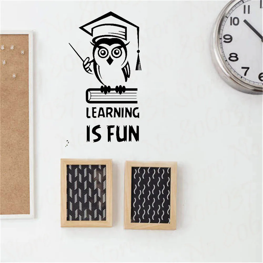 Learning Is Fun Inspirational Quote Wall Decal Education Owl Book Vinyl Sticker Kids Room Bedroom Decor School Decals WL1253 | Дом и сад