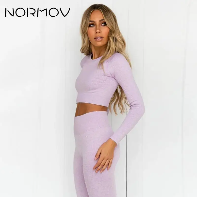 NORMOV женские рубашки бесшовный укороченный топ для тренировок гибкие трикотажные