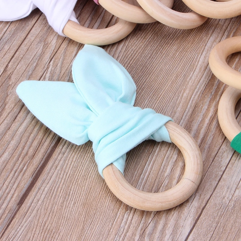 

Bunny Ear Teether Fabric Wooden Teething Ring With Crinkle Material Shower Gift