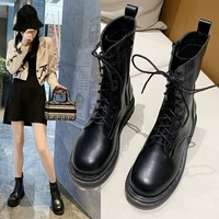 martin boots womens 2021 autumn and winter new lace up pure color motorcycle boots round toe british style short boots women