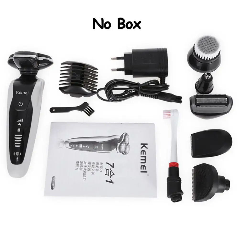 No box Kemei KM-8867, 7 в 1, Мужская 3D электробритва, многофункциональный триммер для бороды, перезаряжаемая Бритва для мужчин, станок для бритья, зубная щетка - Цвет: No box